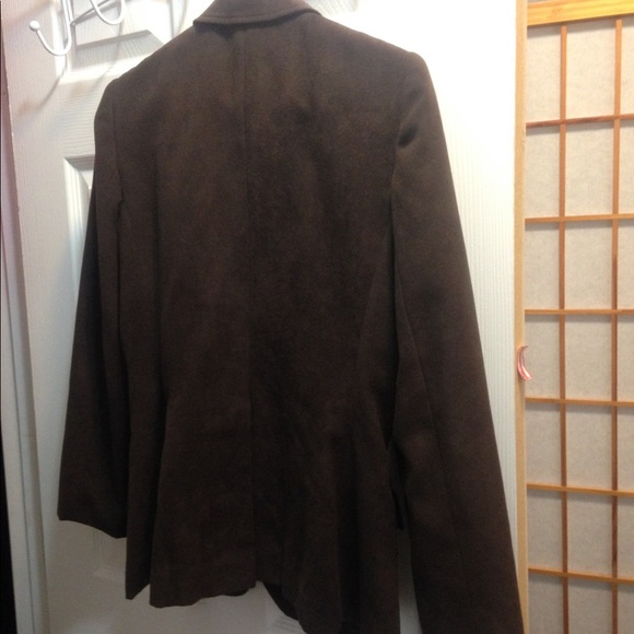 Coffee brown cotton-poly blend suedecloth blazer. - Picture 2 of 3